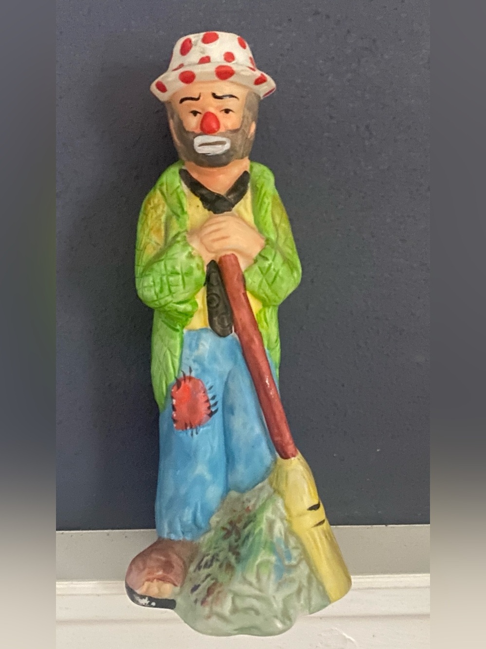 Vintage Flambro Emmett Kelly Jr Porcelain Clown Figurine Sweeping with Broom